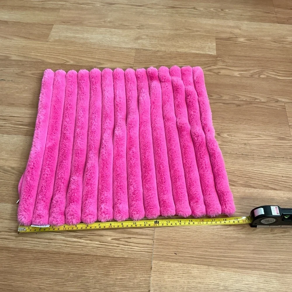 Bright Pink Plush Lumbar Pillow Cover Faux‎ Fur Cozy Decorative Accent